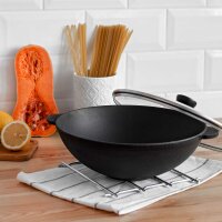 Gusseisen Wok Asia Wokpfanne Schmortopf Bratpfanne Stir-Fry Gusseisenpfanne Induktion Backofen Cast Iron