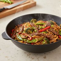 Gusseisen Wok Asia Wokpfanne Schmortopf Bratpfanne Stir-Fry Gusseisenpfanne Induktion Backofen Cast Iron