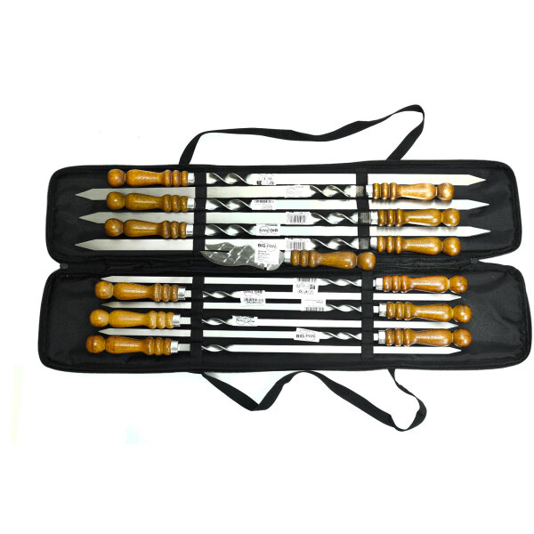 Set aus 12 Schaschlikspießen mit Tasche Schampura Grillspieße aus Edelstahl Fleischspieße BBQ Lagerfeuer Spieße
