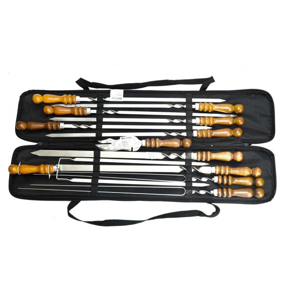 Set aus 11 Schaschlikspießen mit Tasche Schampura Grillspieße aus Edelstahl Fleischspieße BBQ Lagerfeuer Kebab Spieße