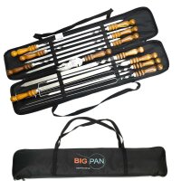 Set aus 11 Schaschlikspießen mit Tasche Schampura Grillspieße aus Edelstahl Fleischspieße BBQ Lagerfeuer Kebab Spieße