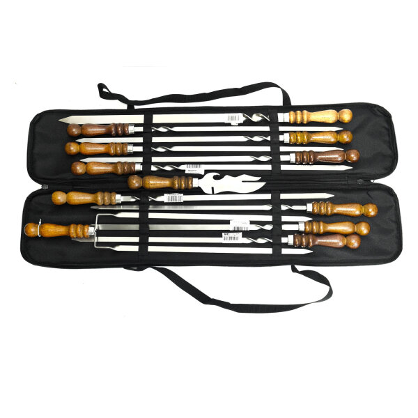 Set aus 11 Schaschlikspießen mit Tasche Kebab Schampura Grillspieße aus Edelstahl Fleischspieße BBQ Lagerfeuer Spieße