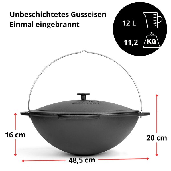 12 L Kasan Poliert Gusseisen Deckel Schwenktopf Kazan Campingtopf Kessel