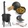 Feuerstelle 40 cm 2mm Stahl mit 12L Gusseisen Kazan Plov Kessel Set Feuerofen Outdoor Küche inkl. Deckel Zubehör Ablagetisch Plov Gulasch Kessel Usbekische Qualität