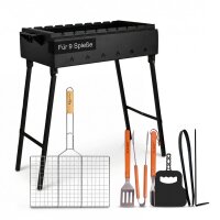 Mangal Stahl 2 mm 60 cm für 9 Spieße Grillrost Holzgriff, Grillbesteck, Grillfächer, Holzkohlegrill BBQ für Spieße oder Grillrost Schaschlik Shashlychnik Grill