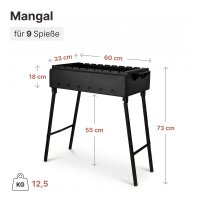 Mangal Stahl 2 mm 60 cm für 9 Spieße Grillrost Holzgriff, Grillbesteck, Grillfächer, Holzkohlegrill BBQ für Spieße oder Grillrost Schaschlik Shashlychnik Grill