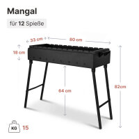 Mangal Stahl 2 mm 80 cm für 12 Spieße Grillrost Gusseisen Griffen, Grillbesteck, Grillfächer, Holzkohlegrill BBQ für Spieße oder Grillrost Schaschlik Shashlychnik Grill