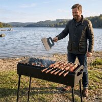 Mangal Stahl 2 mm, 9-14 Spieße, Grillrost Edelstahl Holzgriff, Grillbesteck, Grillfächer, Holzkohlegrill BBQ für Spieße oder Grillrost Schaschlik Shashlychnik Grill