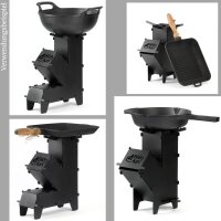 Ø40 cm Uchag Schornstein Raketenofen 12L Kasan Grillrost Gusseisen Grillfächer Pfannenwender Suppenkelle Schaumkelle Feuerstelle Feldküche Campingofen Außenküche Kazan Utschak Utschag