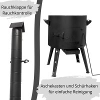Ø40 cm Uchag Schornstein Raketenofen 12L Kasan Grillrost Gusseisen Grillfächer Pfannenwender Suppenkelle Schaumkelle Feuerstelle Feldküche Campingofen Außenküche Kazan Utschak Utschag