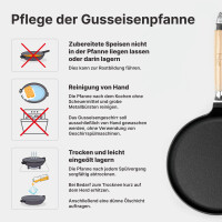Premium Gusseisenpfannen-Set 24 cm - Crêpepfanne und Bratpfanne aus Gusseisen Pfannkuchenpfanne Crêpes Omlettpfanne Blinipfanne Holzgriff Induktion