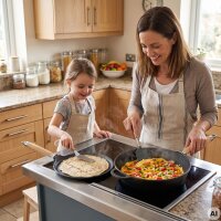 Premium Gusseisenpfannen-Set 24 cm - Crêpepfanne und Bratpfanne aus Gusseisen Pfannkuchenpfanne Crêpes Omlettpfanne Blinipfanne Holzgriff Induktion
