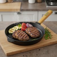 Ø24 cm Pfannkuchenpfanne Ø24 cm Brotbackform Ø28 cm Grillpfanne Gusseisen Holzgriff Induktion Kochtopf mit Deckel-Bratpfanne Steakpfanne Crêpes - Bratpfanne Omlettpfanne Blinipfanne