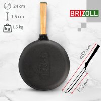 Ø24 cm Pfannkuchenpfanne Ø24 cm Brotbackform Ø28 cm Grillpfanne Gusseisen Holzgriff Induktion Kochtopf mit Deckel-Bratpfanne Steakpfanne Crêpes - Bratpfanne Omlettpfanne Blinipfanne