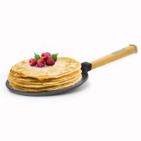 Ø24 cm Pfannkuchenpfanne Ø24 cm Brotbackform Ø28 cm Grillpfanne Gusseisen Holzgriff Induktion Kochtopf mit Deckel-Bratpfanne Steakpfanne Crêpes - Bratpfanne Omlettpfanne Blinipfanne