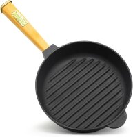 Ø24 cm Pfannkuchenpfanne Ø24 cm Brotbackform Ø28 cm Grillpfanne Gusseisen Holzgriff Induktion Kochtopf mit Deckel-Bratpfanne Steakpfanne Crêpes - Bratpfanne Omlettpfanne Blinipfanne