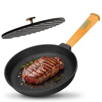 Gusseisen-Set: Bratpfanne mit Holzgriff und Grillpresse...