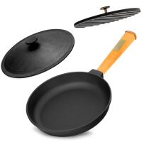 Ø22cm Pfanne Holzgriff Deckel Grillpresse...