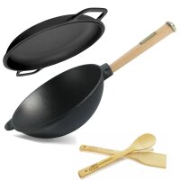 Ø24 cm Wokpfanne 2,2 L Deckel-Bratpfanne Gusseisen...