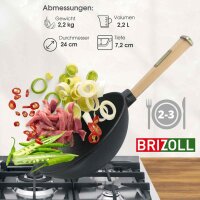 Ø24 cm Wokpfanne 2,2 L Deckel-Bratpfanne Gusseisen...