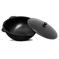 Grill-Mangal und Uchag-Ofen 36 cm 8 L Gusseisen Kazan Usbekisch mit Alu Deckel Schaumkelle Grillfächer Учаг казан Utschak Kasan