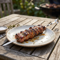 BBQ Set 6-teilig – Edelstahl Grillspieße 550 mm Schaschlikspieße rostfrei Wiederverwendbare Fleischspieße für Grill & BBQ