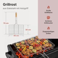 Edelstahl Grillrost 70 × 40 cm mit 2 cm Höhe und Holzgriff – Grillkorb für Holzkohlegrill & Feuerstelle Grillgitter BBQ Grillzubehör