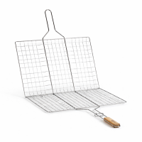Edelstahl Grillrost 70 × 40 cm mit 2 cm Höhe und Holzgriff – Grillkorb für Holzkohlegrill & Feuerstelle Grillgitter BBQ Grillzubehör