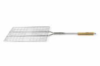 Grillrost 70 × 40 cm mit 2 cm Höhe und Holzgriff aus hochwertigem Stahl – Grillkorb für Holzkohlegrill & Feuerstelle Grillgitter BBQ Grillzubehör