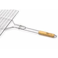 Grillrost 70 × 40 cm mit 2 cm Höhe und Holzgriff aus hochwertigem Stahl – Grillkorb für Holzkohlegrill & Feuerstelle Grillgitter BBQ Grillzubehör
