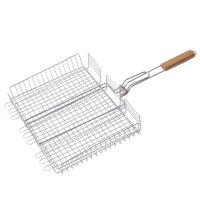 Edelstahl Grillrost 72 × 40 cm mit 6 cm Höhe und Holzgriff – Grillkorb für Holzkohlegrill & Feuerstelle Grillgitter BBQ Grillzubehör