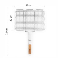 Edelstahl Grillrost 72 × 40 cm mit 6 cm Höhe und Holzgriff – Grillkorb für Holzkohlegrill & Feuerstelle Grillgitter BBQ Grillzubehör