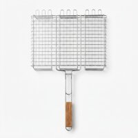 Grillrost 72 × 40 cm mit 6 cm Höhe und Holzgriff aus hochwertigem Stahl – Grillkorb für Holzkohlegrill & Feuerstelle Grillgitter BBQ Grillzubehör
