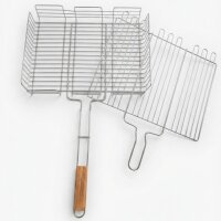 Grillrost 72 × 40 cm mit 6 cm Höhe und Holzgriff aus hochwertigem Stahl – Grillkorb für Holzkohlegrill & Feuerstelle Grillgitter BBQ Grillzubehör