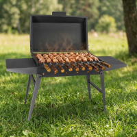 Schaschlikgrill 2 mm Stahl Deckel 2 Ablagen 10...