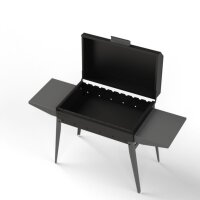 Schaschlikgrill 2 mm Stahl Deckel 2 Ablagen 10 Edelstahlspießen Holzgriff BBQ Holzkohlegrill Mangal für Grillspieße oder Grillrost