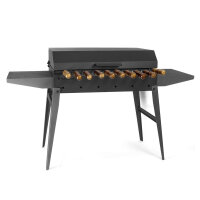 Schaschlikgrill 2 mm Stahl Deckel 2 Ablagen 10 Edelstahlspießen Holzgriff BBQ Holzkohlegrill Mangal für Grillspieße oder Grillrost