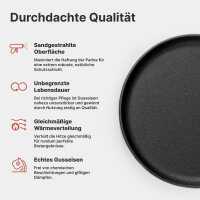 Premium Crêpepfanne aus Gusseisen 24 cm Induktion mit abnehmbarem Holzgriff – hochwertige unbeschichtete Pfannkuchenpfanne flach backofenfest für alle Herdarten