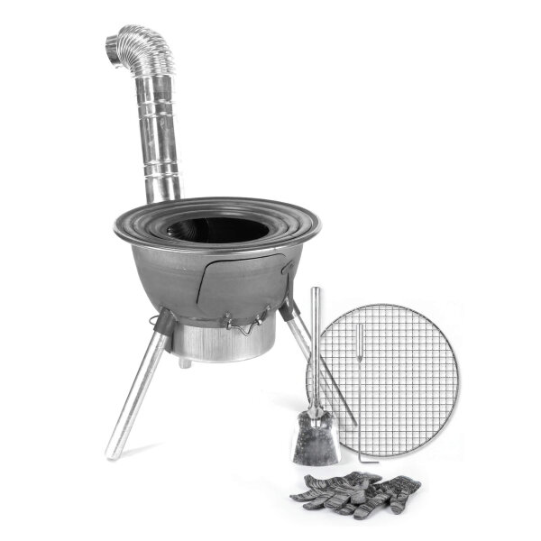 Utschak Outdoor Ofen 2 mm Stahl – Zerlegbarer Camping Ofen mit Rauchrohr, Grillrost & Adapterringen – Tragbarer Gartenofen für Feuerstelle & Outdoor Kochen