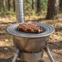 Utschak Outdoor Ofen 2 mm Stahl – Zerlegbarer Camping Ofen mit Rauchrohr, Grillrost & Adapterringen – Tragbarer Gartenofen für Feuerstelle & Outdoor Kochen