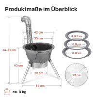Utschak Set mit 8L Gusseisen Kazan mit Aludeckel, Ofen...