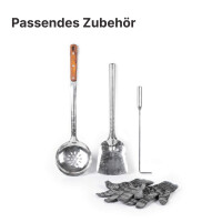 Utschak Set mit 8L Gusseisen Kazan mit Aludeckel, Ofen mit Rauchrohr, Adapterringen, Grillrost, Schaumlöffel, Schaufel, Feuerhaken & Handschuhen – Outdoor Kochset für Camping Garten Feuerstelle