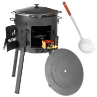 Komplettes Outdoor Kochset 12L – Gusseisen Kazan, Feuerstelle Utschak & Zubehör Set für Camping Garten Feldküche
