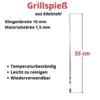 BBQ Set 24-teilig – Edelstahl Grillspieße 550 mm Schaschlikspieße rostfrei Wiederverwendbare Fleischspieße für Grill & BBQ