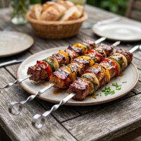 BBQ Set Edelstahl Grillspieße Schaschlikspieße rostfrei Wiederverwendbare Fleischspieße für Grill & BBQ