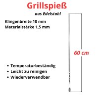 BBQ Set 24-teilig – Edelstahl Grillspieße 600 mm Schaschlikspieße rostfrei Wiederverwendbare Fleischspieße für Grill & BBQ