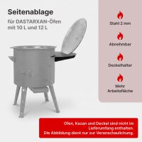 Seitenablage für DASTARXAN Kazanofen 10L/12L – Ablagetisch mit Deckelhalter aus 2 mm Stahl - Seitentisch Ablage für Utschak