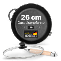 Premium Gusseisenpfanne 26 cm tief Induktion mit...
