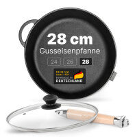 Premium tiefe Gusseisenpfanne 28 cm mit Glasdeckel...