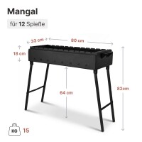 Klappbarer Schaschlikgrill 80 cm Stahl  2 mm mit 12...